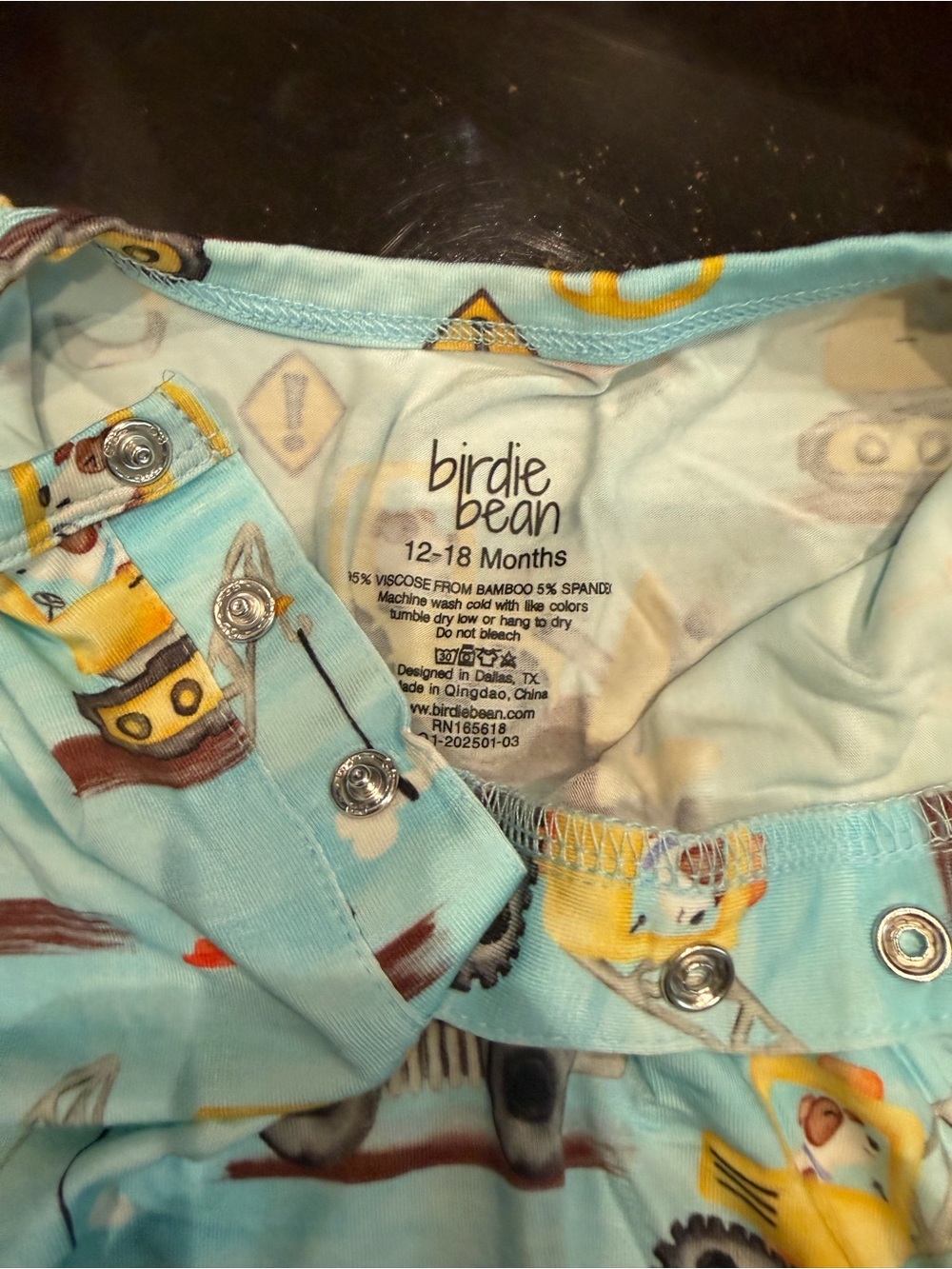 Birdie Bean Construction Dog Bamboo Romper Print-Blue & Yellow - Picture 2 of 2